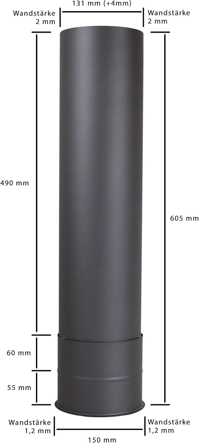 LANZZAS Rauchrohr Wandfutter/Mauermuffe für den Durchmesser Ø 130 mm mit 500 mm Rohrverlängerung