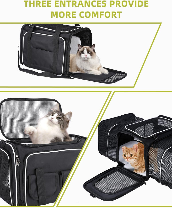 Katzen Transportboxen Faltbar, Katzentransportbox mit Abnehmbarem Plüschkissen, Katzentransporttasch