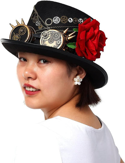 BLESSUME Steampunk Zylinder Hut mit Brille Unisex Fancy Dress (Farbe E, M) Farbe E M, Farbe E M