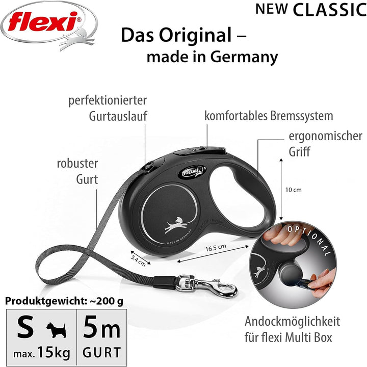 flexi® Classic S Gurt 5 m schwarz, Roll-Leine für Hunde bis 15 kg S: 5m (max. 15kg) Schwarz, S: 5m (