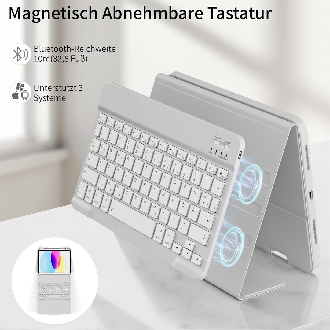 GKABXY Hülle mit Tastatur für iPad A16 11 Generation 2025/10 Generation 2022(11/10.9 Zoll), Soft TPU