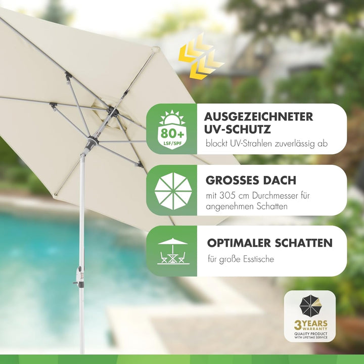 doppler Sonnenschirm AluPro Neo Kurbel 305cm I 6-eckiger Sonnenschirm für Balkon & Terrasse I Schirm
