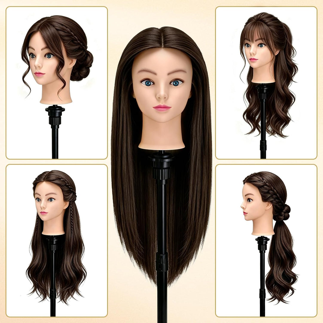 TwoWin 24 Zoll /60 cm Trainingsköpfe für Friseure, Frisierkopf mit 80% Echthaar, Übungskopf Friseurk