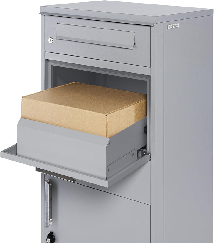 Zelsius Paketbriefkasten | RAL9007 Grau | verzinkter pulverbeschichteter Stahl mit Edelstahl Element