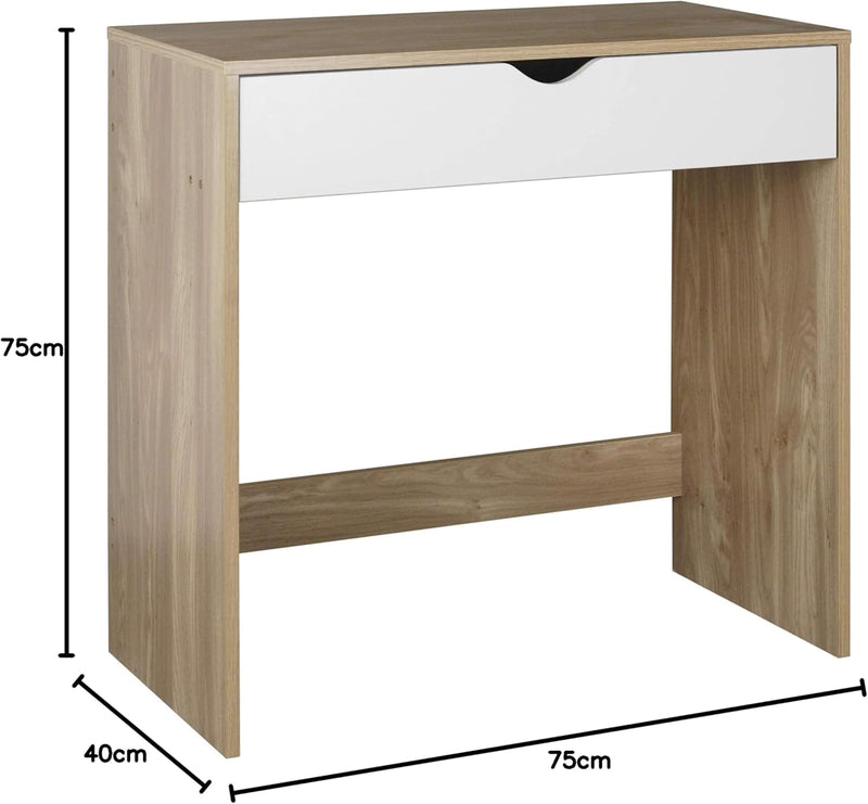 Urbn-Living Schminktisch, klein, 1 Schublade Eichenholz-Tisch und weisse Schubladen., Weiss