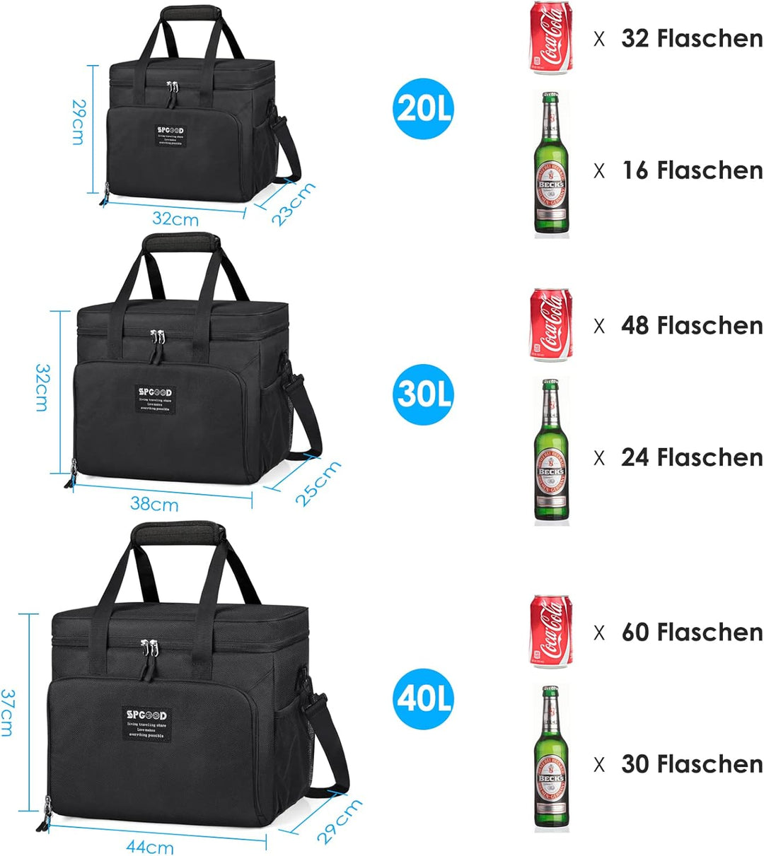 SPGOOD Kühltasche 20L/30L/40L Thermotasche Picknicktasche Gross Isoliert Faltbar Gefriertasche Warmh