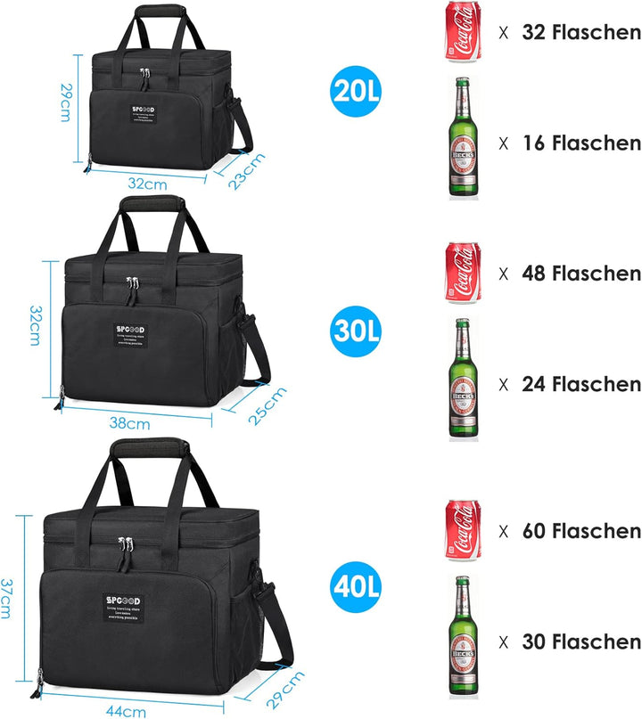 SPGOOD Kühltasche 20L/30L/40L Thermotasche Picknicktasche Gross Isoliert Faltbar Gefriertasche Warmh