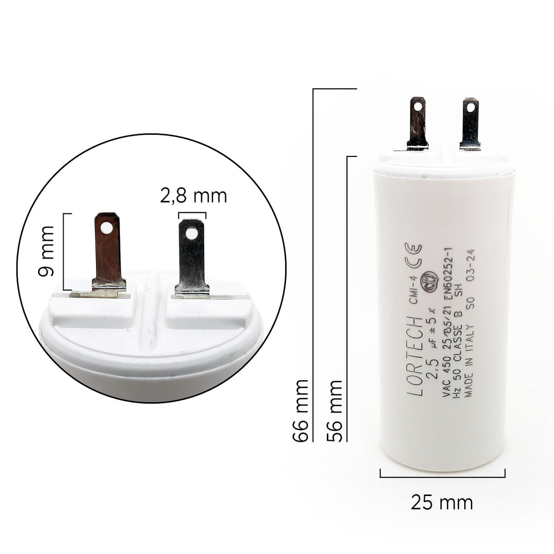Kondensatoren für Rollladenmotor, 2,5 µF, 6 Nm, 2,8 mm, 5 Stück