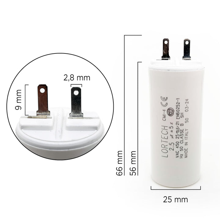 Kondensatoren für Rollladenmotor, 2,5 µF, 6 Nm, 2,8 mm, 5 Stück