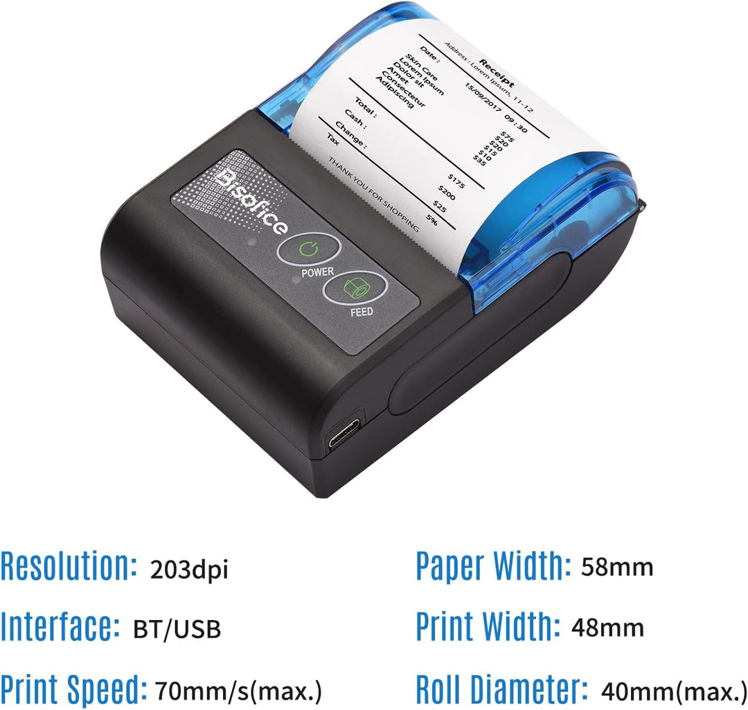 XGR-POS581 Mini Tragbarer Thermodrucker Belegticketdrucker 2 Zoll Wireless USB Beleg Ticket Drucker