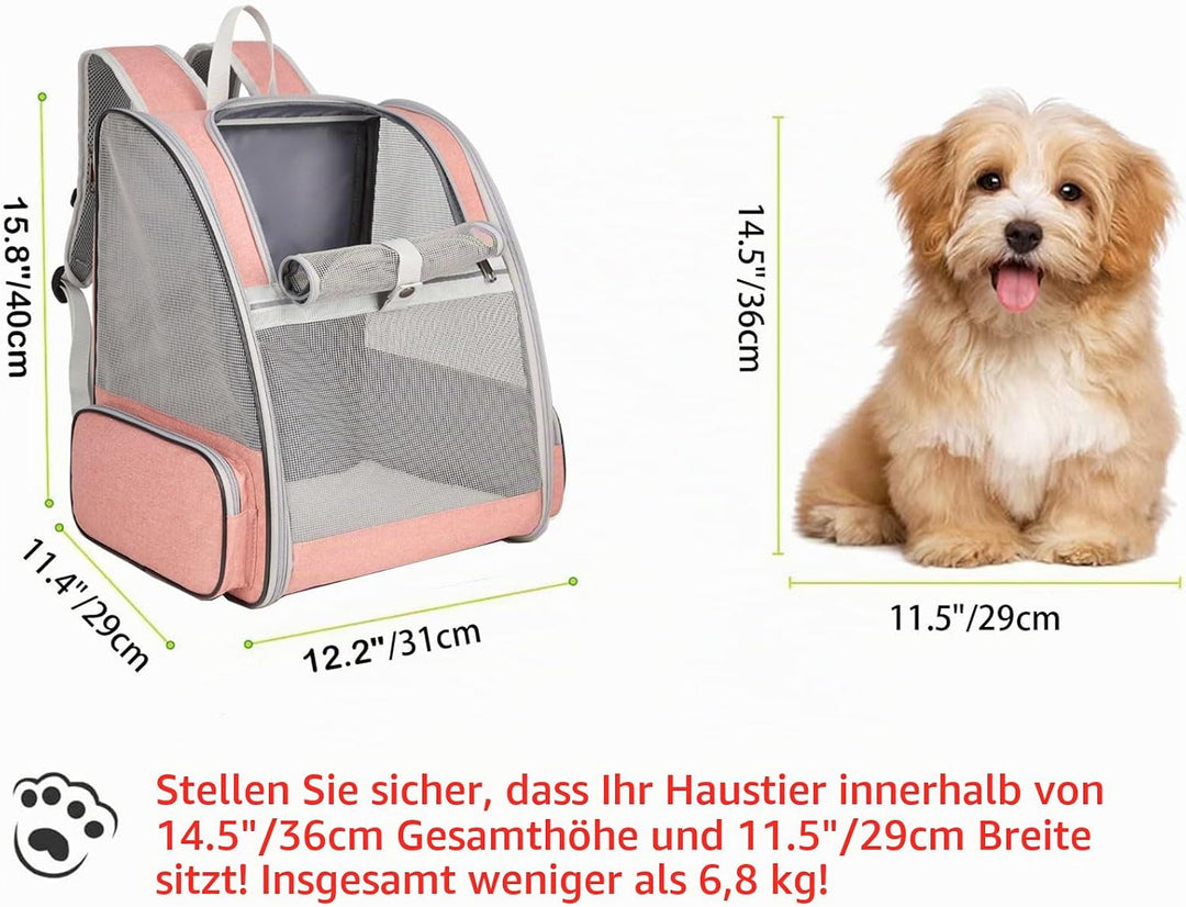 Hykiee Hunderucksack Katzenrucksack, Haustier Rucksack für Kleine Hunde Welpen bis 6kg Katzenbis 8kg