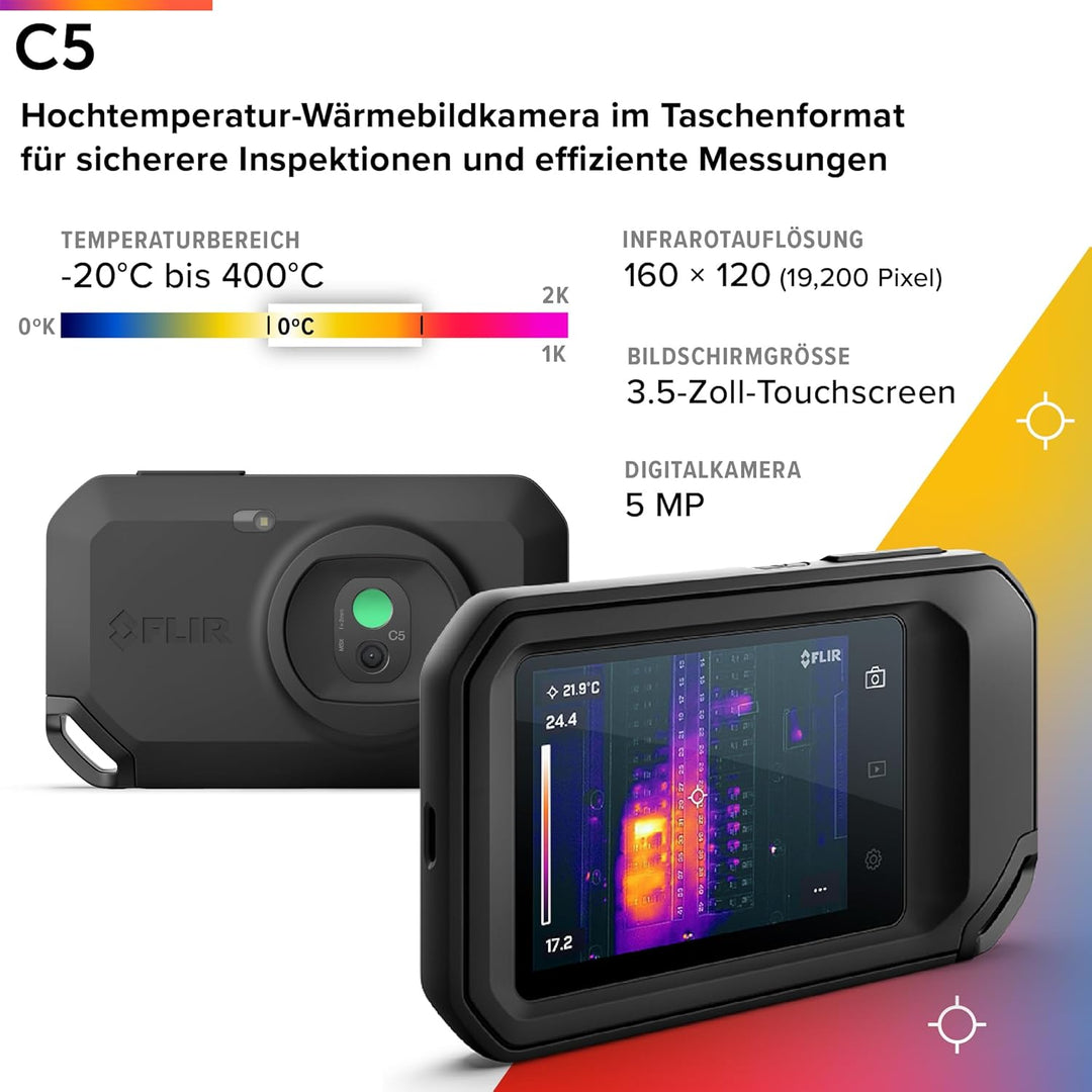 FLIR C5, Profi-Thermokamera, leistungsstark und kompakt mit WLAN, misst Temperaturen bis 400 °C (752