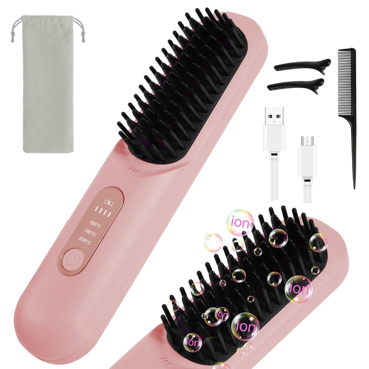 LOPHE Mini Haarglätterbürste, Glättbürste Kabellos, Hair Straightener Comb mit LCD-Bildschirm 3-Stuf