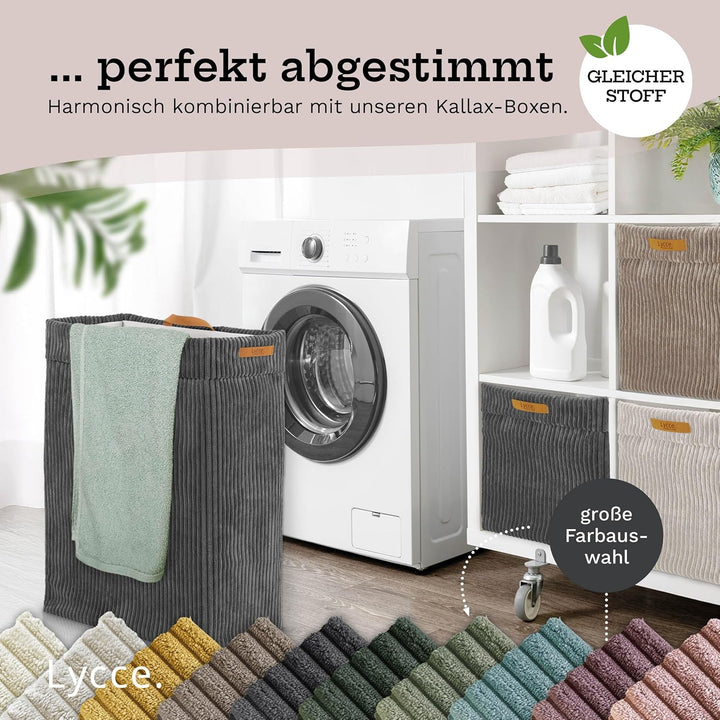 Lycce Wäschekorb Cord – Nischenwäschekorb, waschbar, faltbar (d.grau) | platzsparend &amp; praktisch, wa