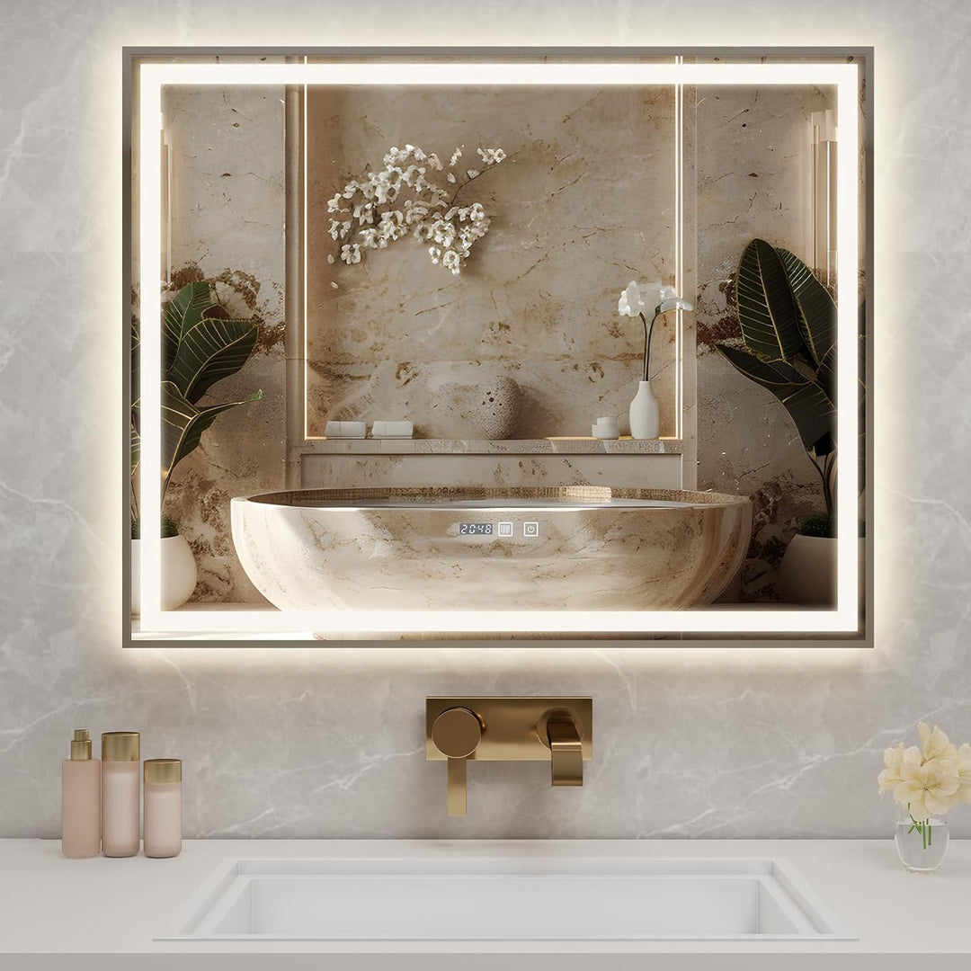 YU YUSING Badspiegel mit Beleuchtung 100x80cm Badezimmerspiegel mit Beschlagfrei 3 Lichtfarbe Dimmba