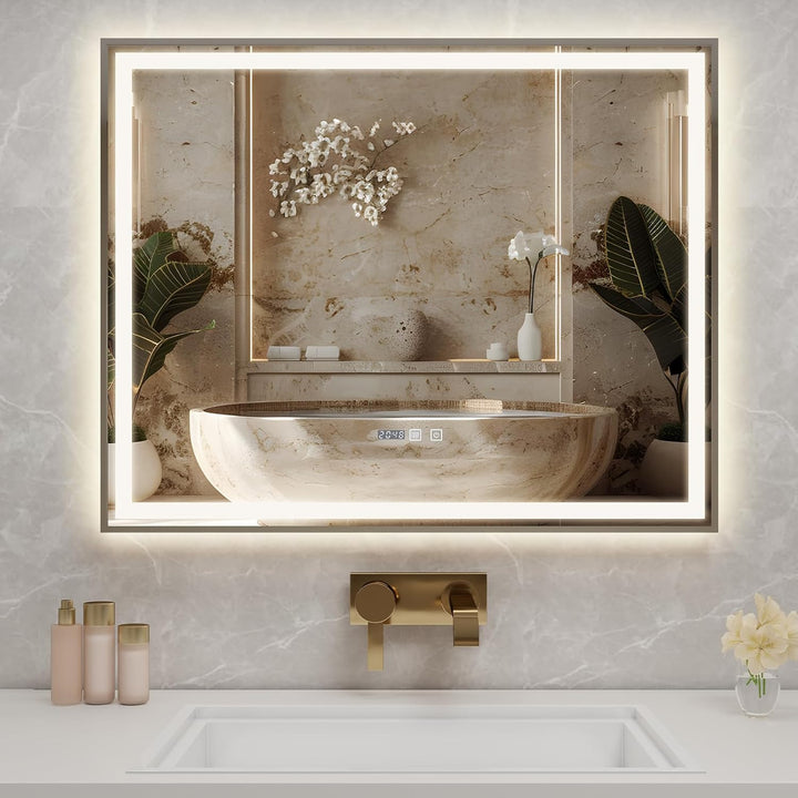 YU YUSING Badspiegel mit Beleuchtung 100x80cm Badezimmerspiegel mit Beschlagfrei 3 Lichtfarbe Dimmba