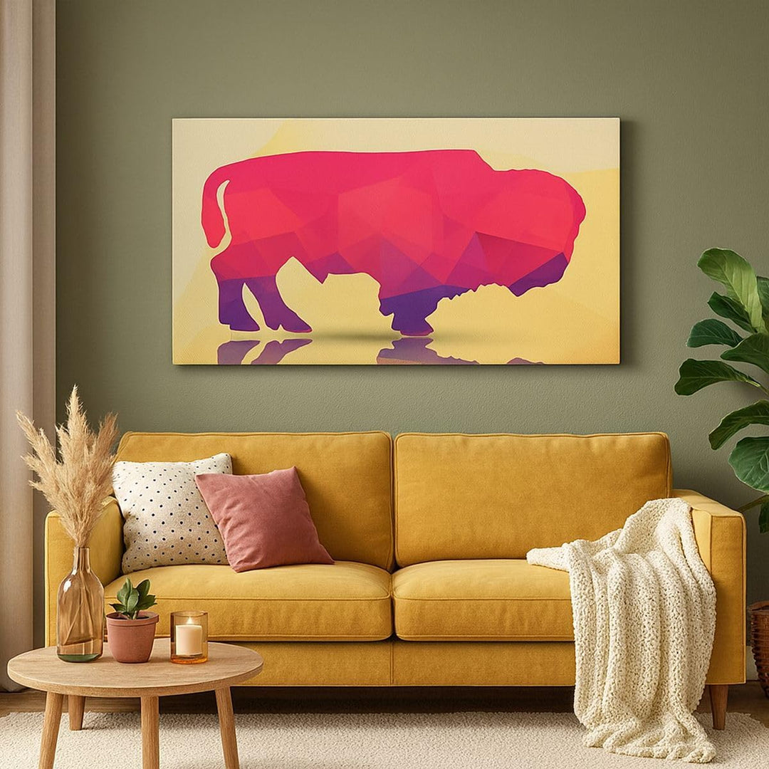 Panorama Bilder auf Leinwand 100x40cm Leinwandbild Bison Illustration Bunt Grafik Gross Wanddeko Bil