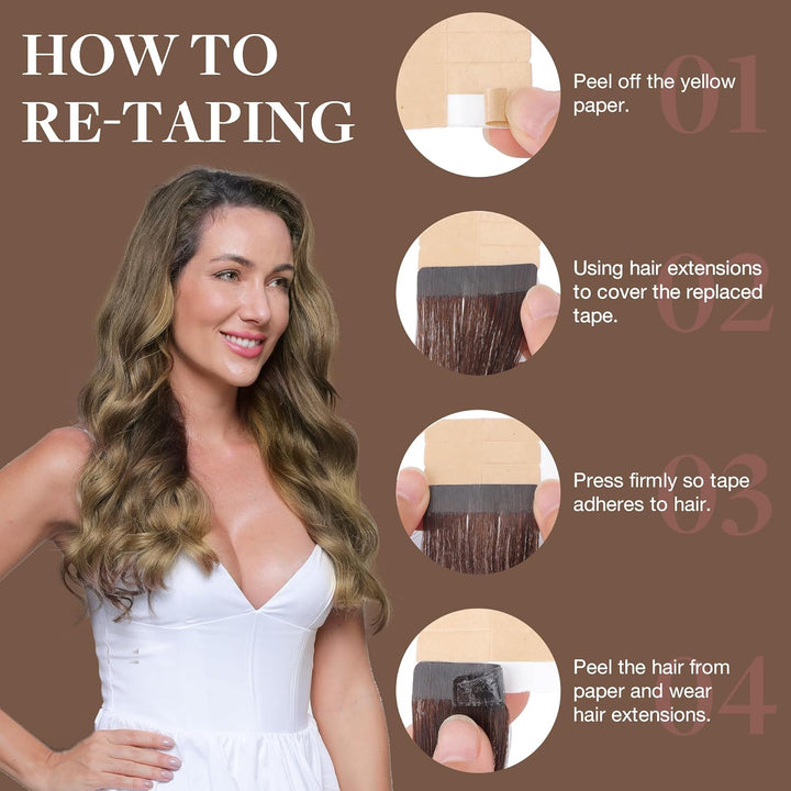 GOO GOO Tape in Extensions Echthaar, Tape Extensions Echthaar, 30cm 40g 20pcs, Extensions Echthaar,