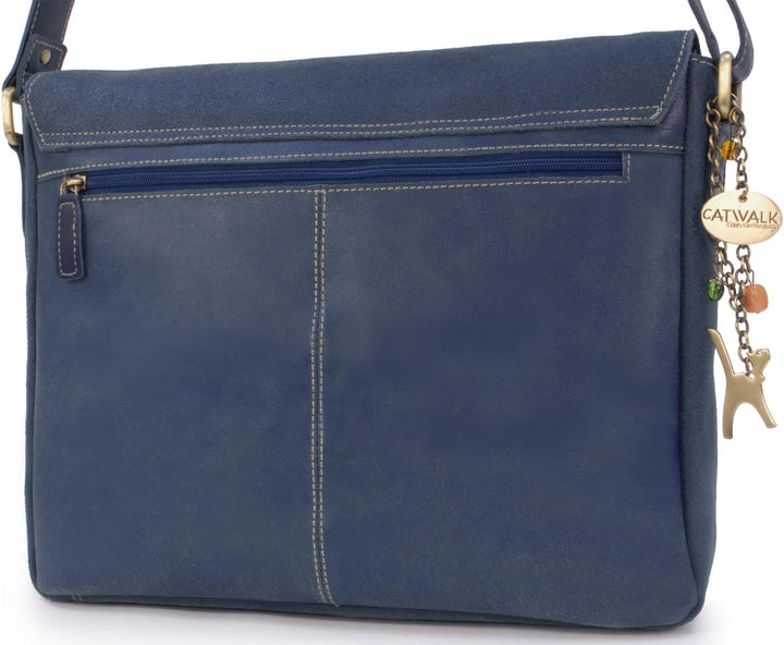 Catwalk Collection Handbags - Leder Laptoptasche 14 15 Zoll - Umhängetasche Messenger Bag Gross - Ar