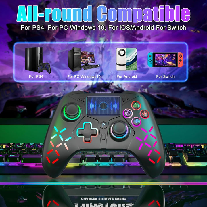 Bonacell RGB Wireless Controller für Ps5/PC/P4, Motor-Vibration/6-Achsen-Sensor/Turbo/3,5-mm-Audiobu