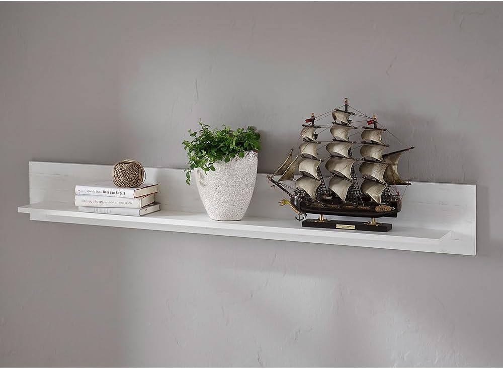Lomadox Wandboard Wohnzimmer-Regal im Landhaus Stil Dekor Pinie weiss Nb. B/H/T ca. 150x20x17cm