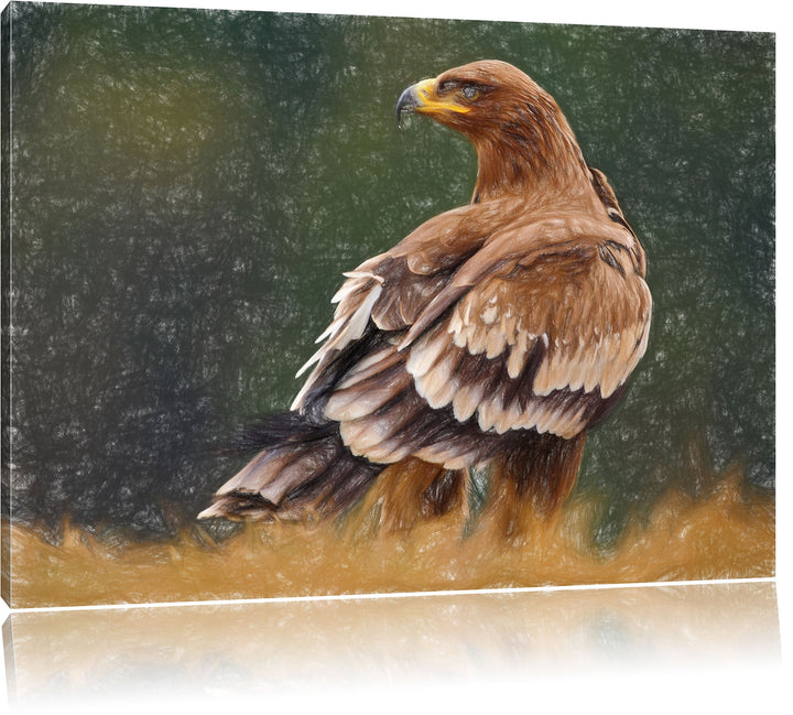 Pixxprint Einsamer Falke mit braunem Gefieder Kunst Buntstift Effekt, Format: 100x70 auf Leinwand, X