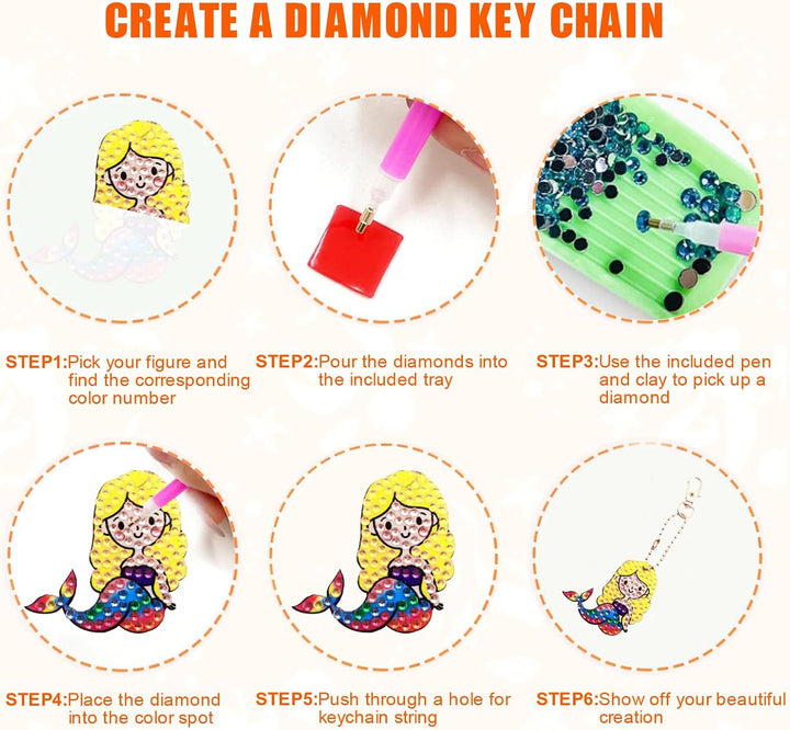 CAYUDEN Diamond Painting Kinder, 8pcs Doppelseitige 5D Diamond Painting Schlüsselanhänger + 15pcs Di