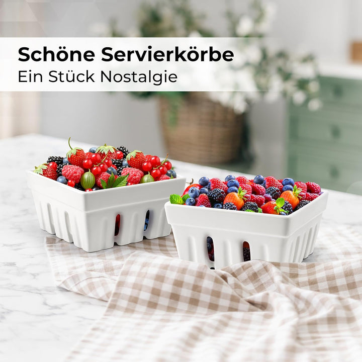 MIAMIO - Beerenkorb Keramik 2er Set/Aufbewahrung für Obst Beeren und Gemüse/Deko Obstschale Küche
