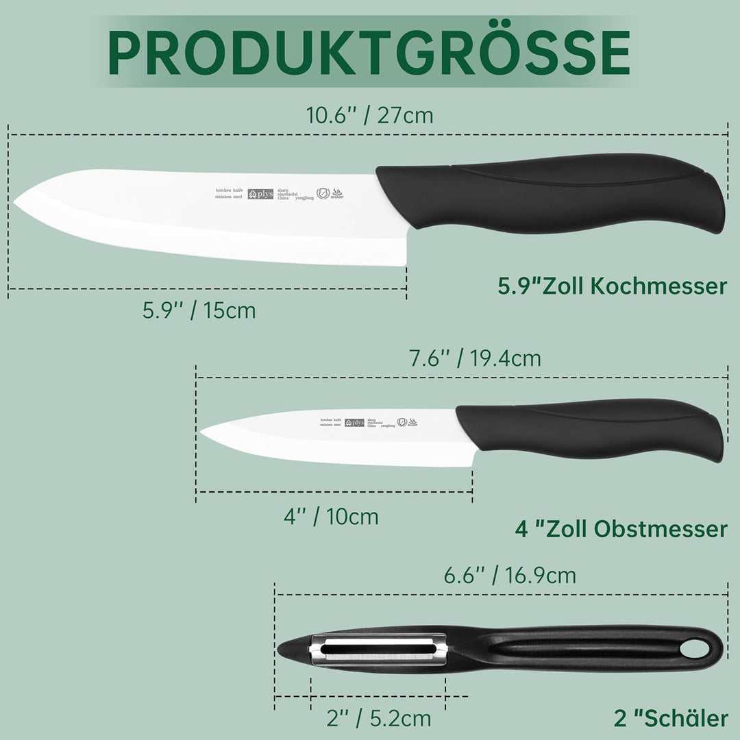 Keramikmesser Set Keramik Messer Küche: Scharf 2er Pack Messerset 15.5cm Kochemesser, 10.7cm Obstmes