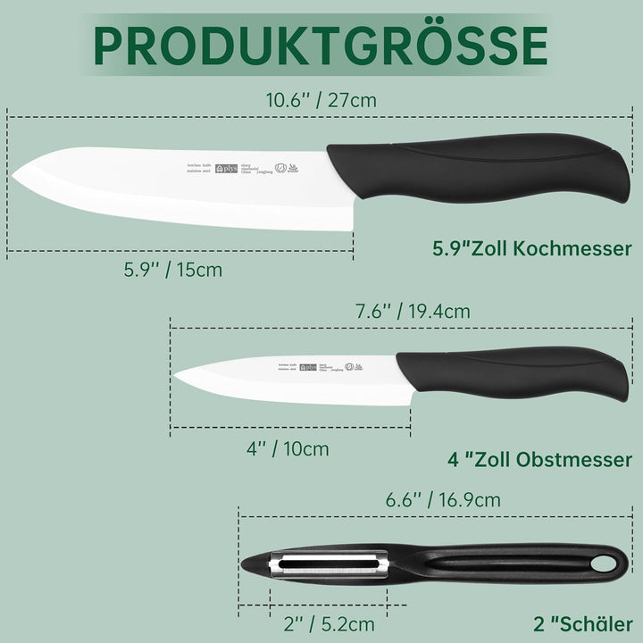 Keramikmesser Set Keramik Messer Küche: Scharf 2er Pack Messerset 15.5cm Kochemesser, 10.7cm Obstmes