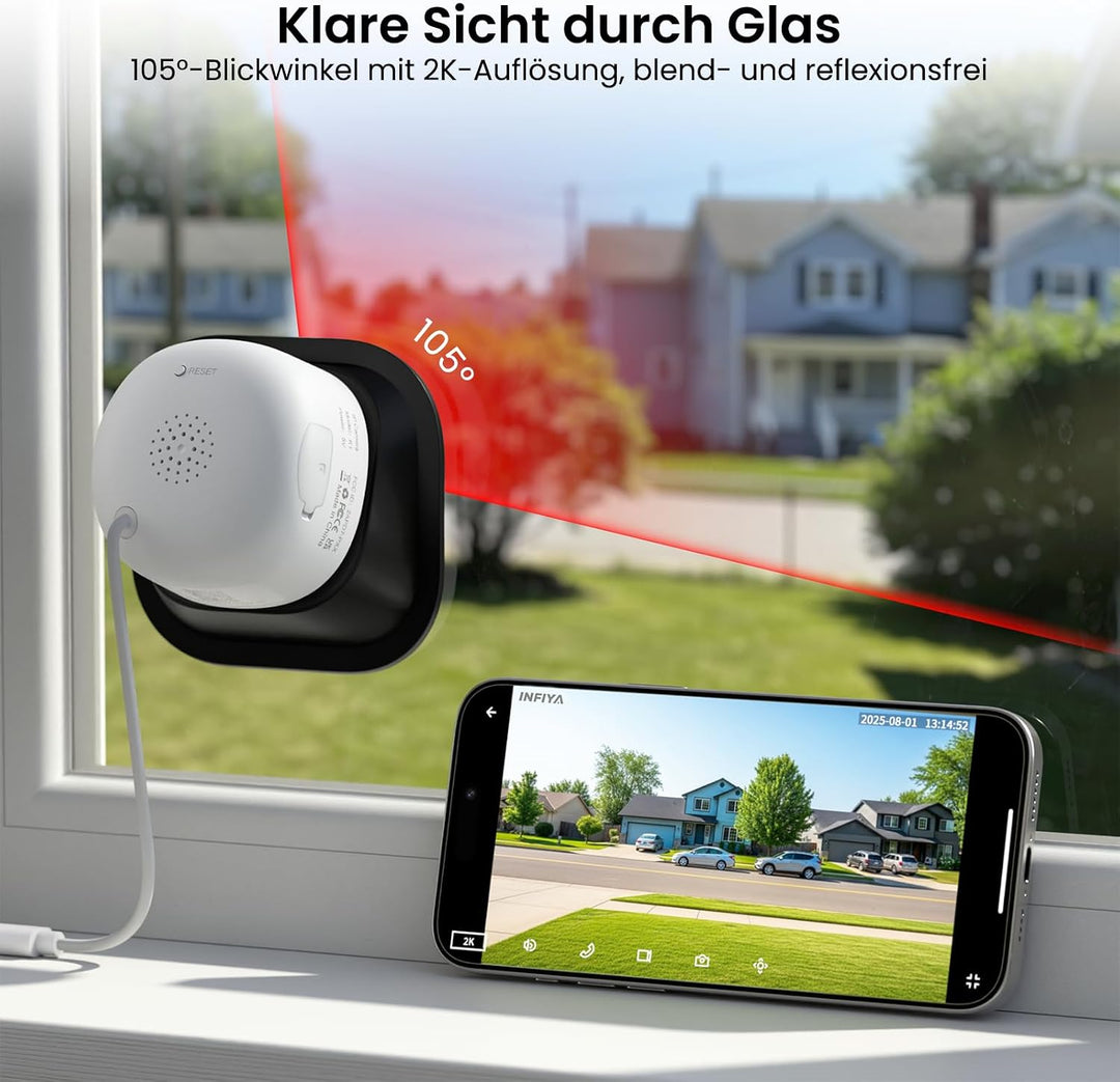 INFIYA Fensterkamera Innen, 2,4&5GHz WiFi Überwachungskamera Innen/Aussen, WLAN Window Camera Indoor