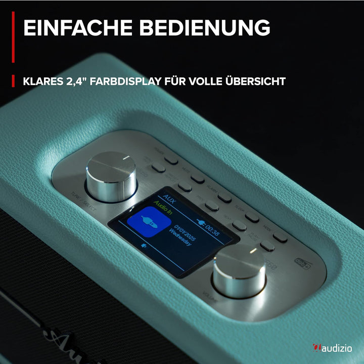 Audizio Tune60, DAB Radio mit Bluetooth Lautsprecher, Fernbedienung, FM, 40 Watt, Batterie- Netzbetr