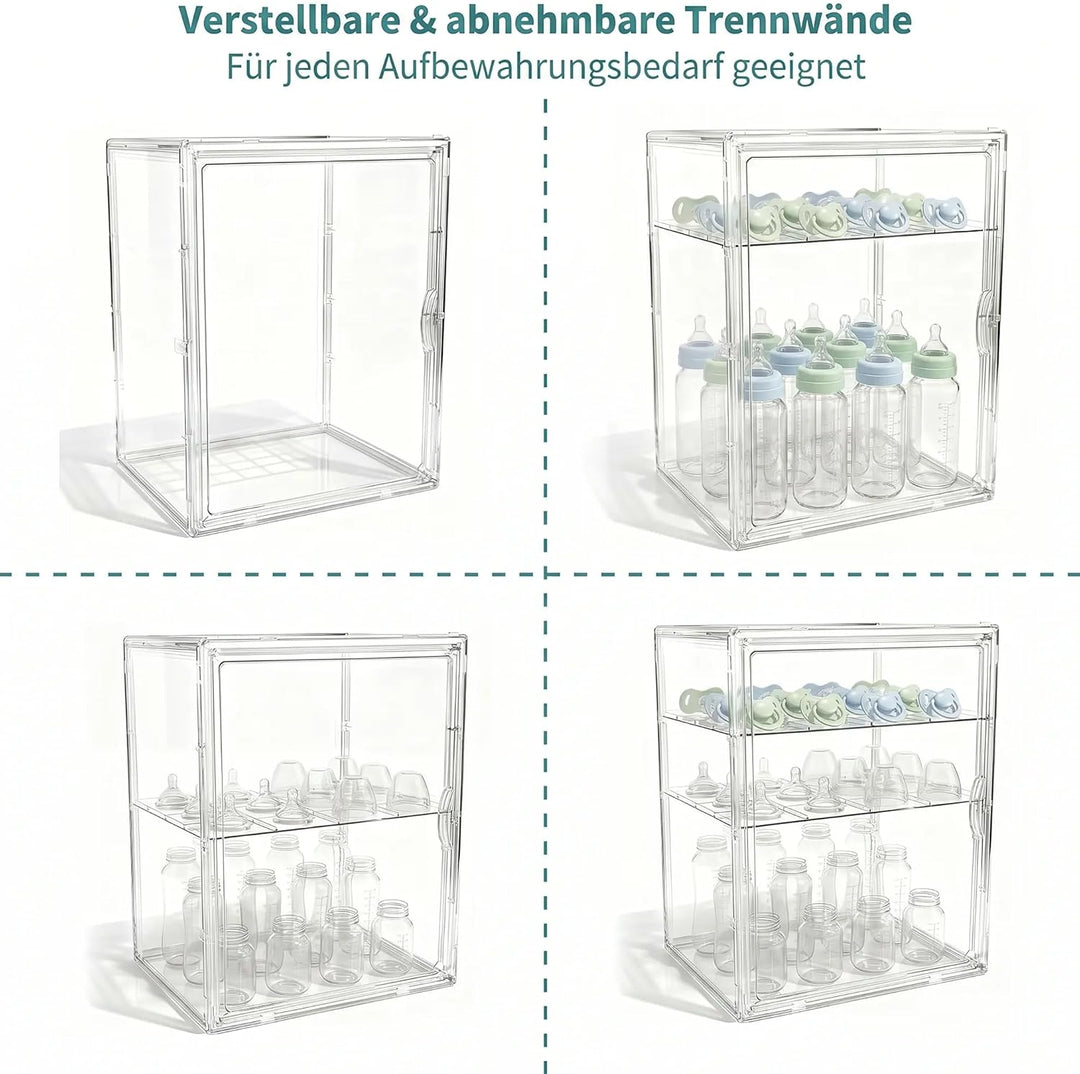 Acryl-Babyflaschen-Organizer mit Magnetverschluss, Aufbewahrung für Sauger und Pumparteile, geeignet