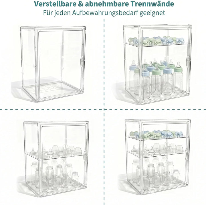 Acryl-Babyflaschen-Organizer mit Magnetverschluss, Aufbewahrung für Sauger und Pumparteile, geeignet