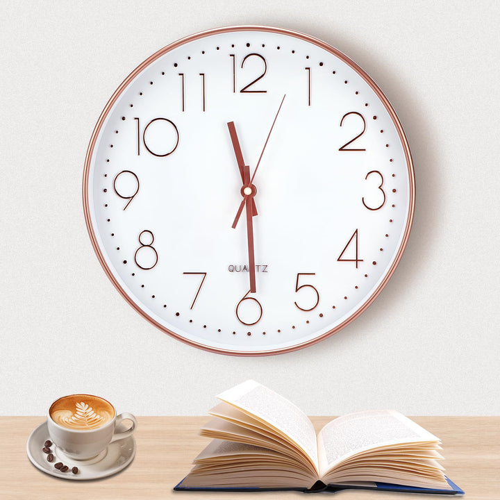 Wanduhr 30 cm, Quartz Lautlos wanduhren rund, für Büro,Wohnzimmer, Küche, Schule Kinderzimmer（Rose G