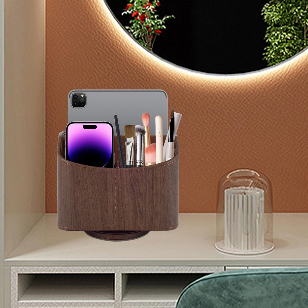 360-drehender Fernbedienungshalter, 5-Teile Nachttisch PU-Leder Multifunktionale Organizer Büro Schr