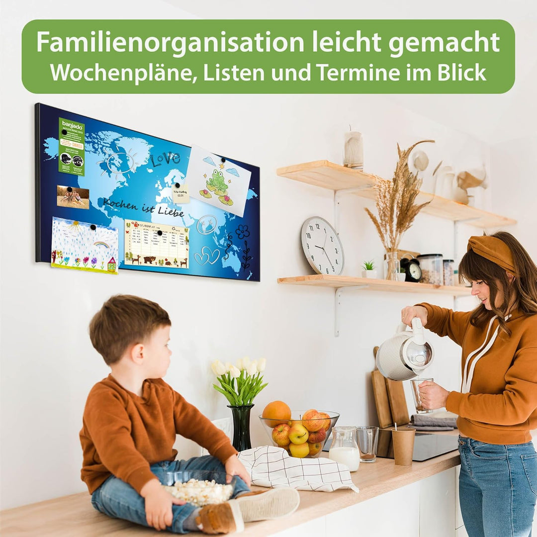 banjado Magnettafel schwarz 78 x 37cm / Magnetwand Metall/Magnetpinnwand als Memoboard/Pinnwand Magn