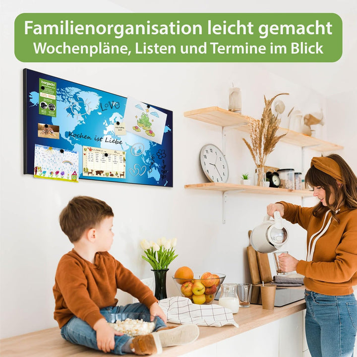 banjado Magnettafel schwarz 78 x 37cm / Magnetwand Metall/Magnetpinnwand als Memoboard/Pinnwand Magn