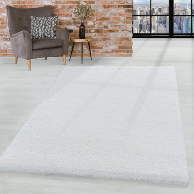 HomebyHome Teppich Wohnzimmer Hochflor Shaggy 50 mm Florhöhe Weiss 240x340 cm - Teppich Schlafzimmer