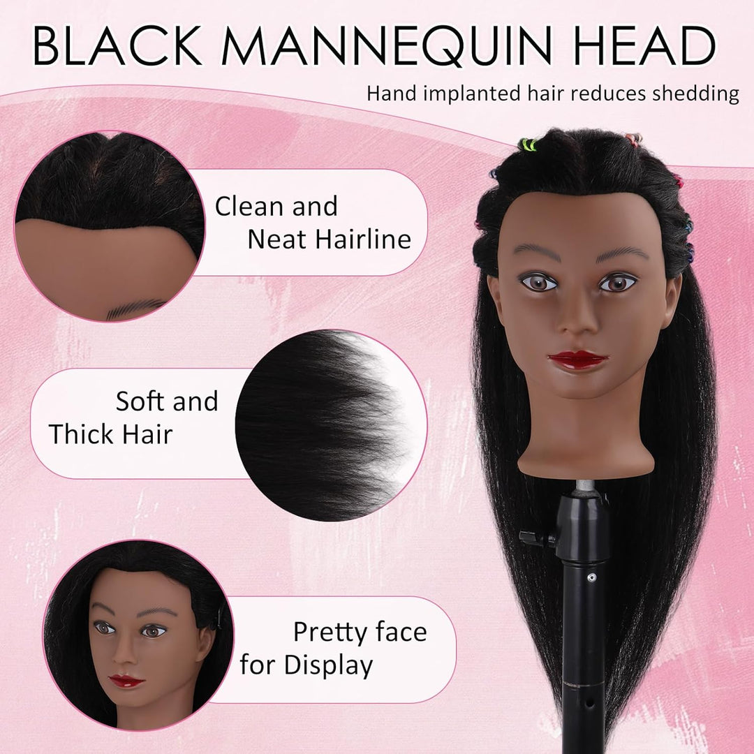 DiazySight schwarzer Mannequinkopf, Afro, 100 % Echthaar, gerader Styling-Kopf, Puppe für Mädchen zu