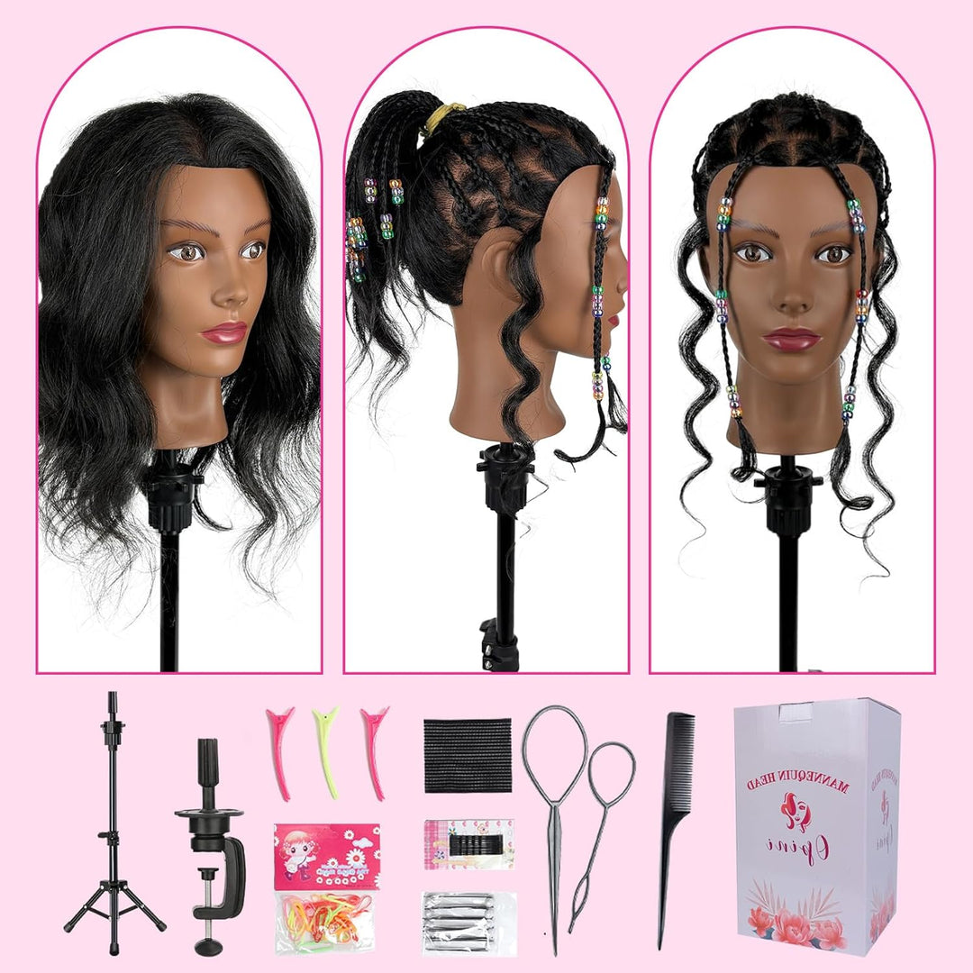 Opini 45,7 cm langer Mannequinkopf aus Echthaar mit 100 % Echthaar, Kosmetikpuppenkopf für Friseure,