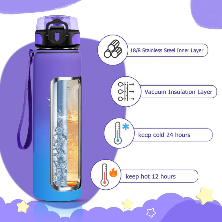 KollyKolla Trinkflasche 500ml, Thermosflasche, Isolierflasche BPA-Frei, Doppelwandisolierung, Kalt&W