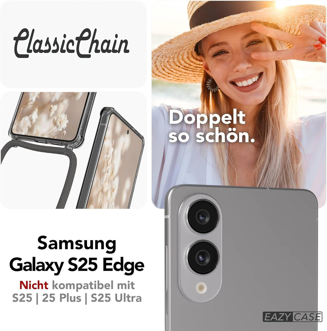 EAZY CASE Handykette kompatibel mit Galaxy S25 Edge Handyhülle mit Umhängeband, Handykordel mit Schu