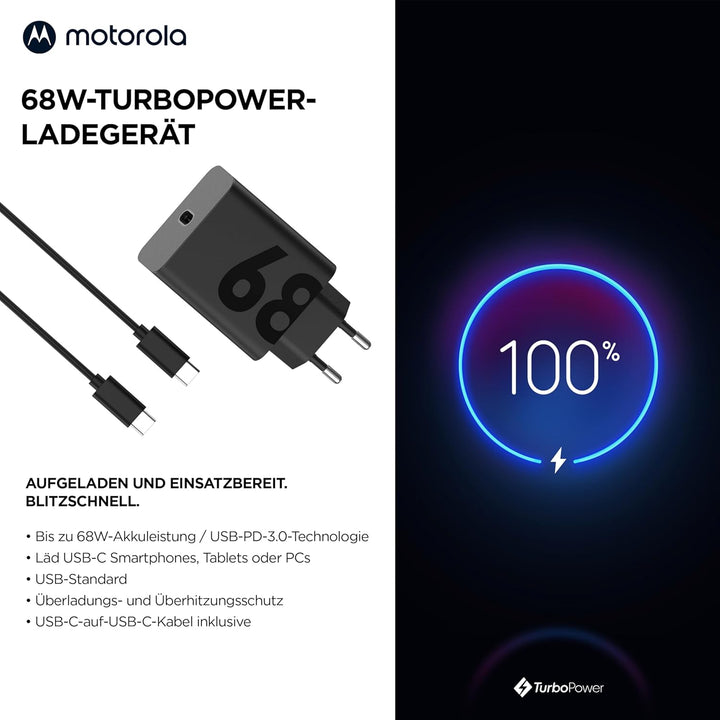 Motorola USB Ladegerät 68 W 1x USB-C® USB PD 3.0, USB PD Schwarz GaN, Schnellladegerät 68W-Ladegerät