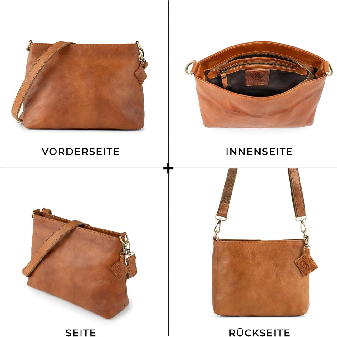 Berliner Bags Vintage Schultertasche Marbella M, Umhängetasche aus Leder, Handtasche für Frauen - Br