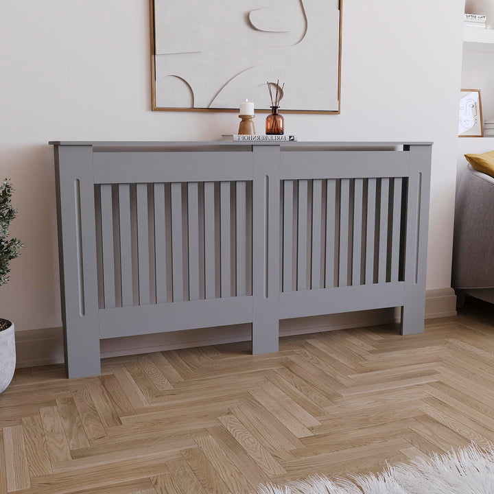 Vida Designs Chelsea-Heizkörperabdeckung, modernes Lamellengrill-Design, grau lackierter MDF-Schrank