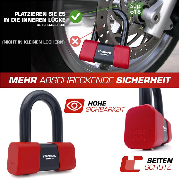 RADIKAL RK48120L Motorradschloss Diebstahlsicherung Vorhängeschloss Motorrad Mini U Hoch Sicherheits