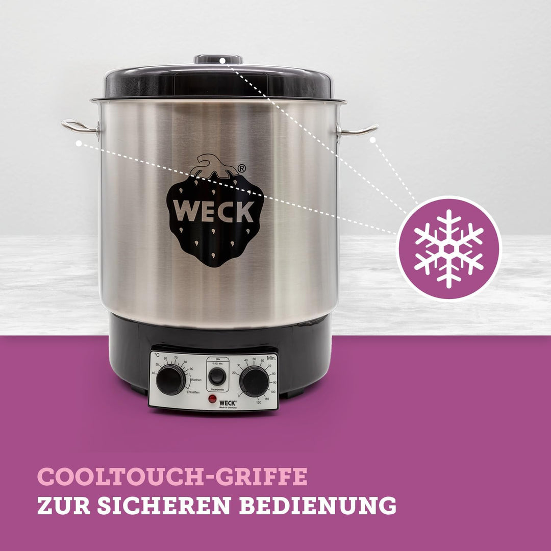 WECK Einkochautomat WAT25 Edelstahl mit Präzisionsthermostat & Zeitschaltuhr – 30L Einkochtopf, Glüh