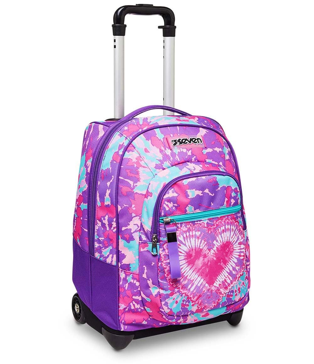 Seven Trolley TRENDY HEART GIRL, 2 in 1, Schulranzen mit Rollen, Rucksack mit Trolleyfunktion für Ki