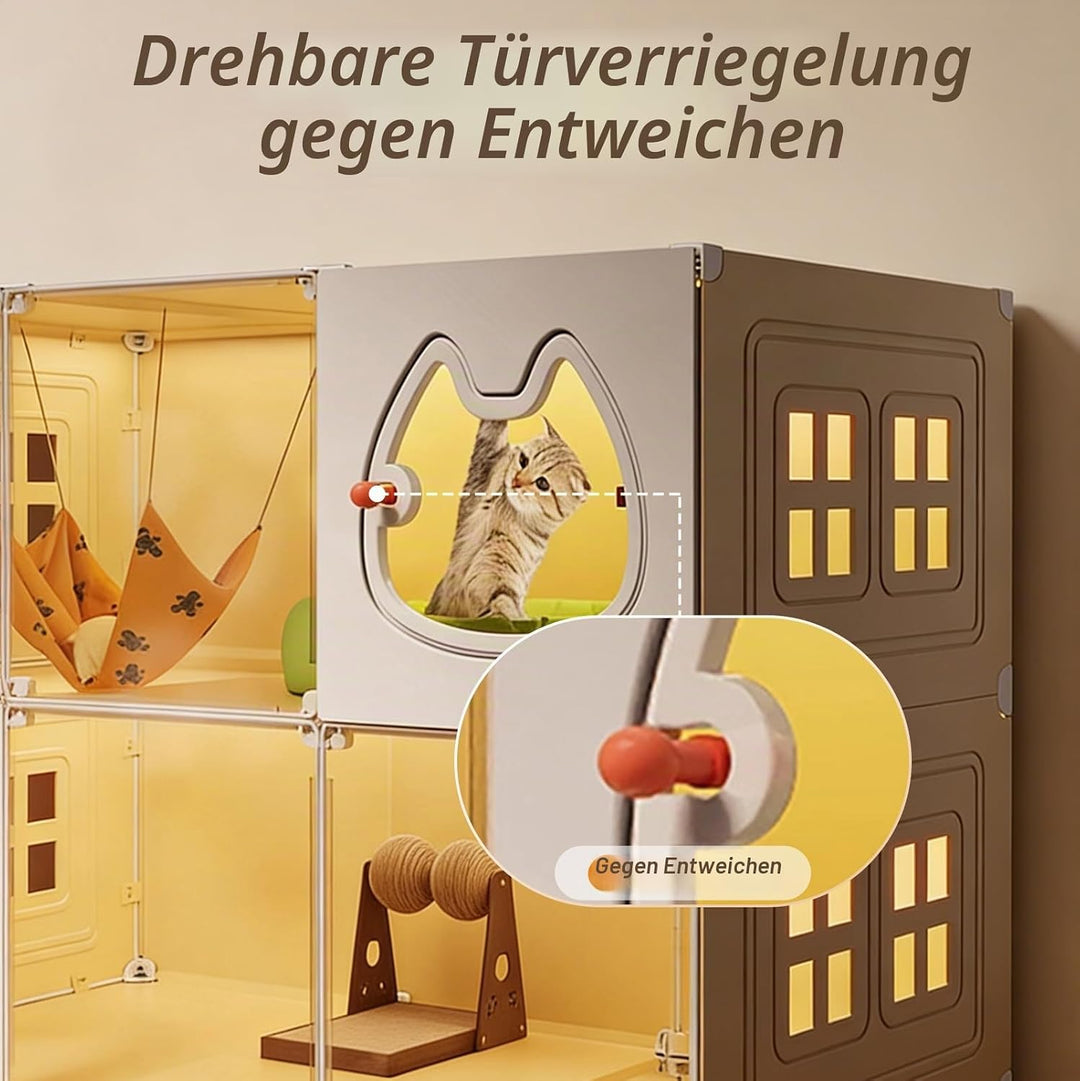 2 Stöckig Grosse Katzenkäfige für Den Innenbereich mit Katzentoilette, Katzenkäfig für den Innenbere